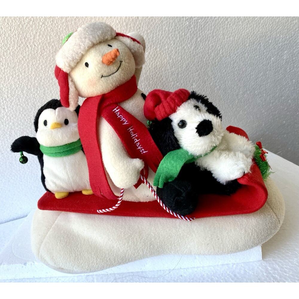 Hallmark 2007 Musical Snowman Jingle Pals Snow What Fun Sledders Penguin Dog 🎄